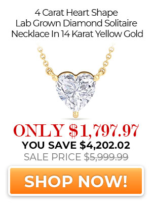 4 Carat Heart Shape Lab Grown Diamond Solitaire Necklace In 14 Karat Yellow Gold