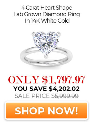 4 Carat Heart Shape Lab Grown Diamond Ring In 14K White Gold