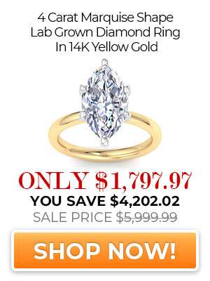 4 Carat Marquise Shape Lab Grown Diamond Ring In 14K Yellow Gold
