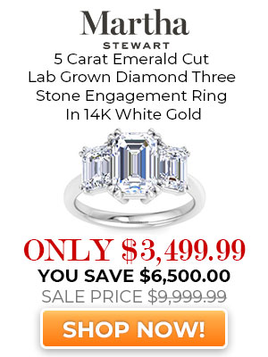 5 Carat Emerald Cut Lab Grown Diamond Three Stone Engagement Ring In 14K White Gold