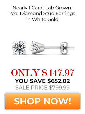 Nearly 1 Carat Lab Grown Real Diamond Stud Earrings in White Gold