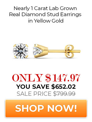 Nearly 1 Carat Lab-Grown Real Diamond Stud Earrings in Yellow Gold