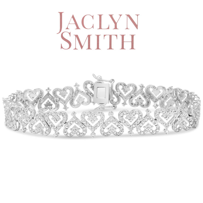 Jaclyn Smith 1 Carat Sparkling Moissanite Bracelet With Hearts, 7 Inches
