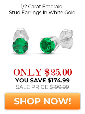 1/2 Carat Emerald Stud Earrings In White Gold