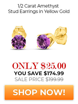 1/2 Carat Amethyst Stud Earrings in Yellow Gold