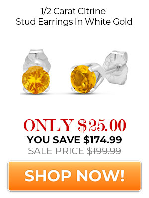 1/2 Carat Citrine Stud Earrings In White Gold