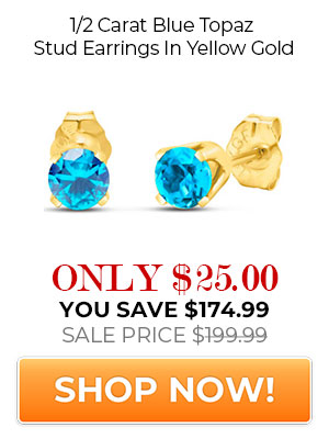 0.60 Carat Blue Topaz Stud Earrings in Yellow Gold