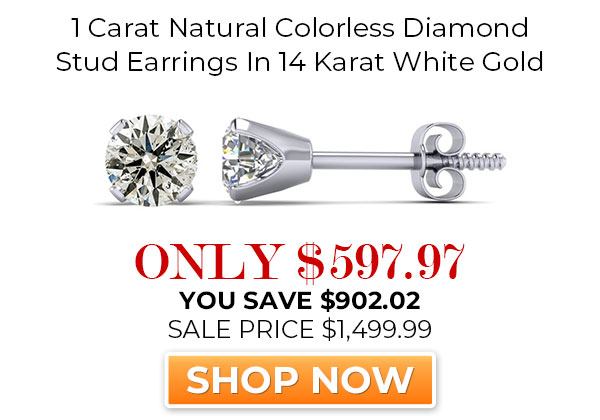 1 Carat Natural Colorless Diamond Stud Earrings In 14 Karat White Gold