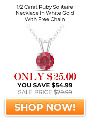 1/2 Carat Ruby Solitaire Necklace In White Gold With Free Chain