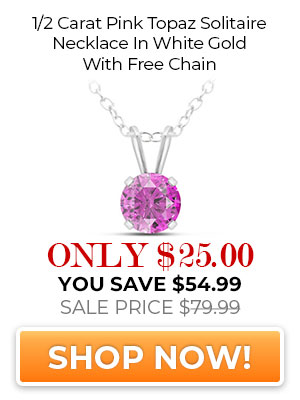 1/2 Carat Pink Topaz Solitaire Necklace In White Gold With Free Chain
