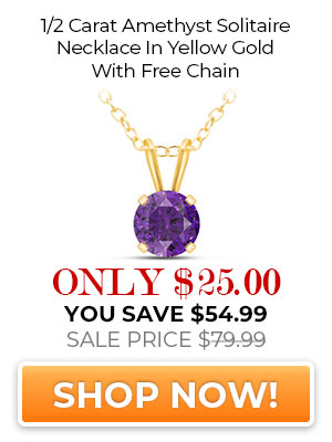 1/2 Carat Amethyst Solitaire Necklace In Yellow Gold With Free Chain