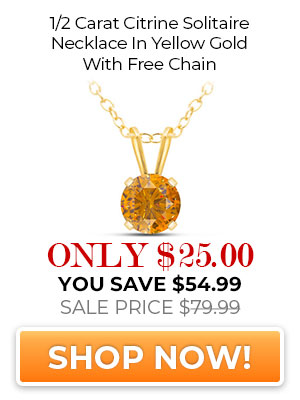 1/2 Carat Citrine Solitaire Necklace In Yellow Gold With Free Chain