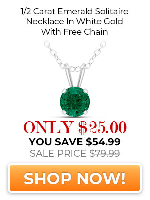 1/2 Carat Emerald Solitaire Necklace In White Gold With Free Chain