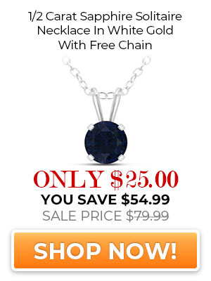 1/2 Carat Sapphire Solitaire Necklace In White Gold With Free Chain