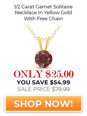 1/2 Carat Garnet Solitaire Necklace In Yellow Gold With Free Chain