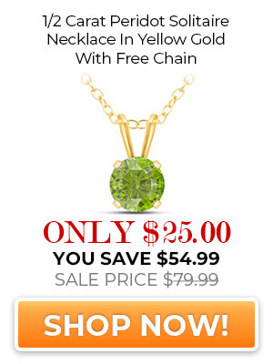 1/2 Carat Peridot Solitaire Necklace In Yellow Gold With Free Chain