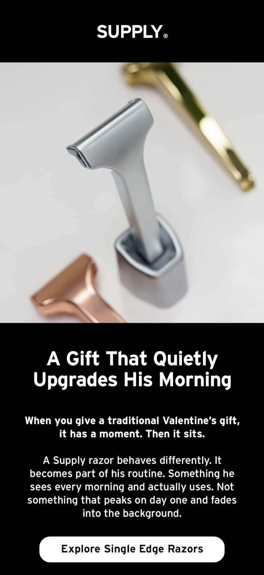 A gift that quietly upgrades his morning. Explore single edge razors.