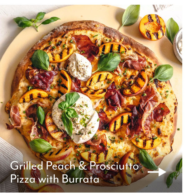 Grilled Peach and Prosciutto Pizza with Burrata