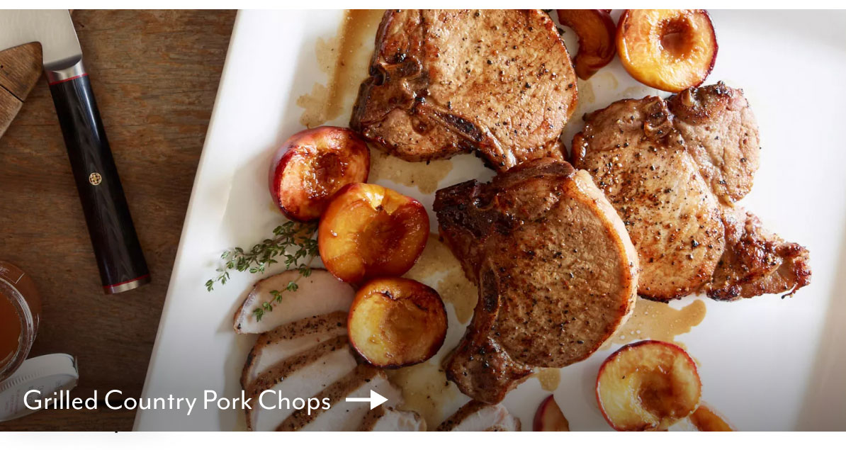 Grilled Country Pork Chops with Bourbon-Basted Grilled Peaches