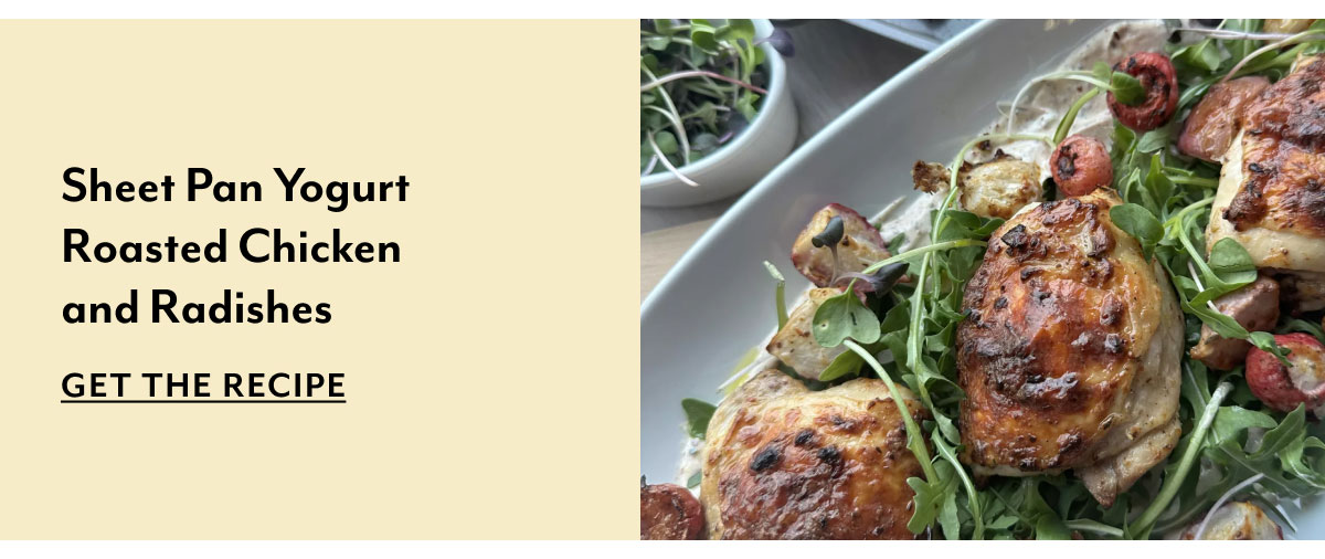 Sheet Pan Yogurt Roasted Chicken and Radishes