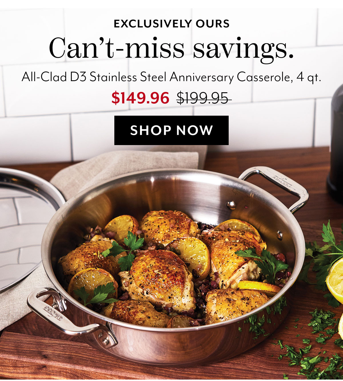 All-Clad D3 Stainless Steel Anniversary Casserole, 4 qt.