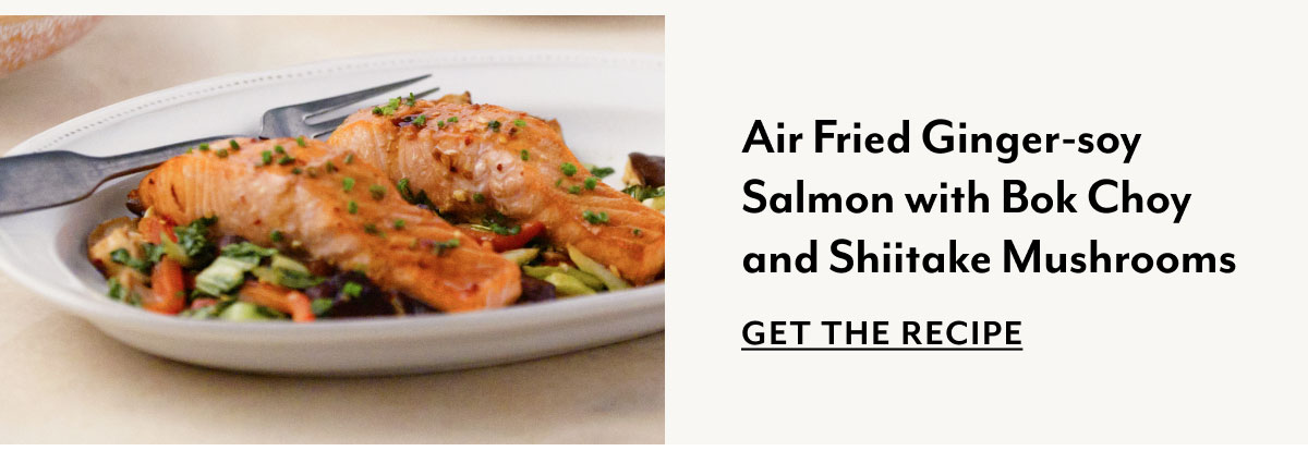Air Fried Ginger-soy Salmon with Bok Choy and Shiitake Mushrooms
