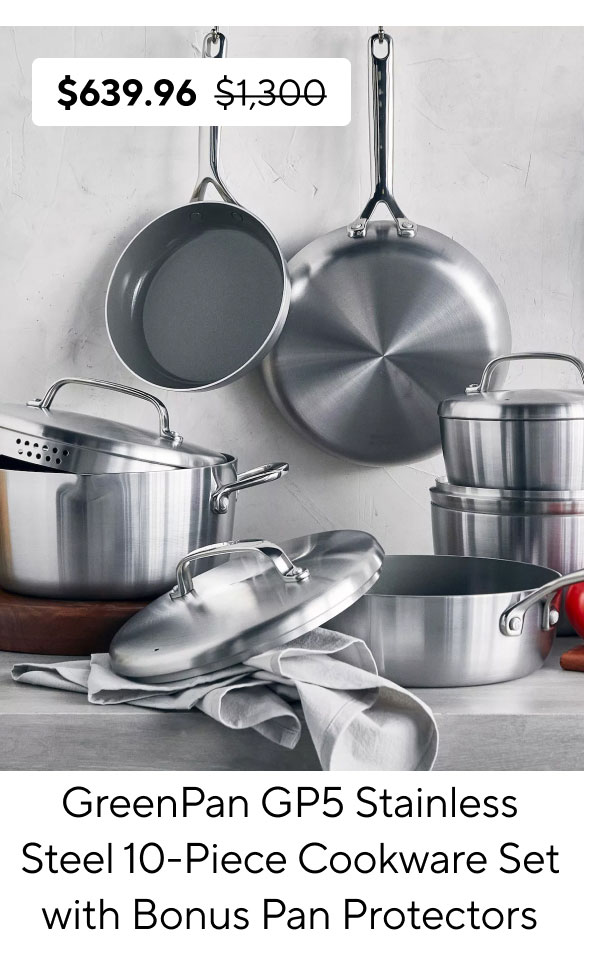 GreenPan GP5 Stainless Steel 10-Piece Cookware Set with Bonus Pan Protectors