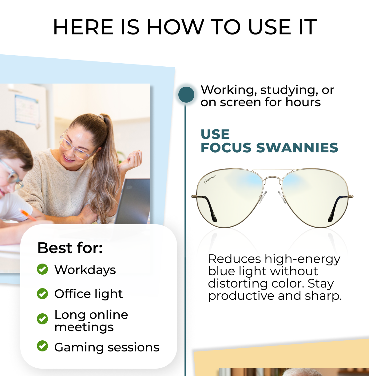 Here is how to use it. Working, studying, or on screen for hours? Use Focus Swannies 