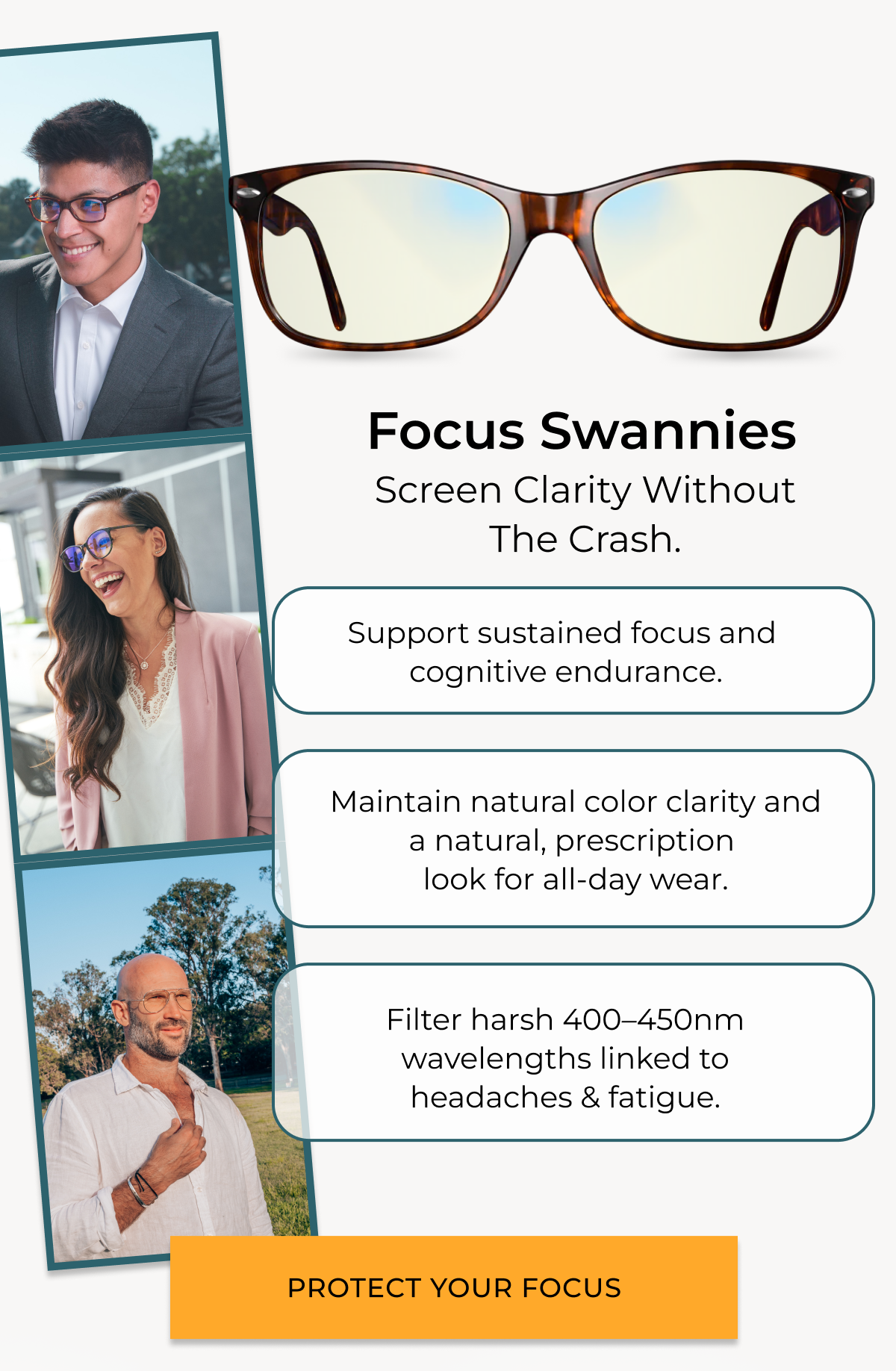 Focus Swannies. Screen Clarity without the crash.  Supports sustained focus and cognitive endurance. 