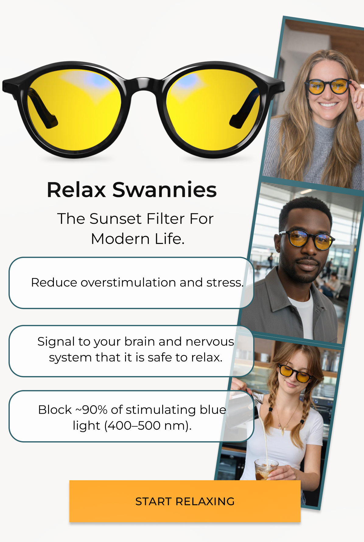 Relax Swannies. The sunset filter for modern life. Reduce overstimulation and stress. 