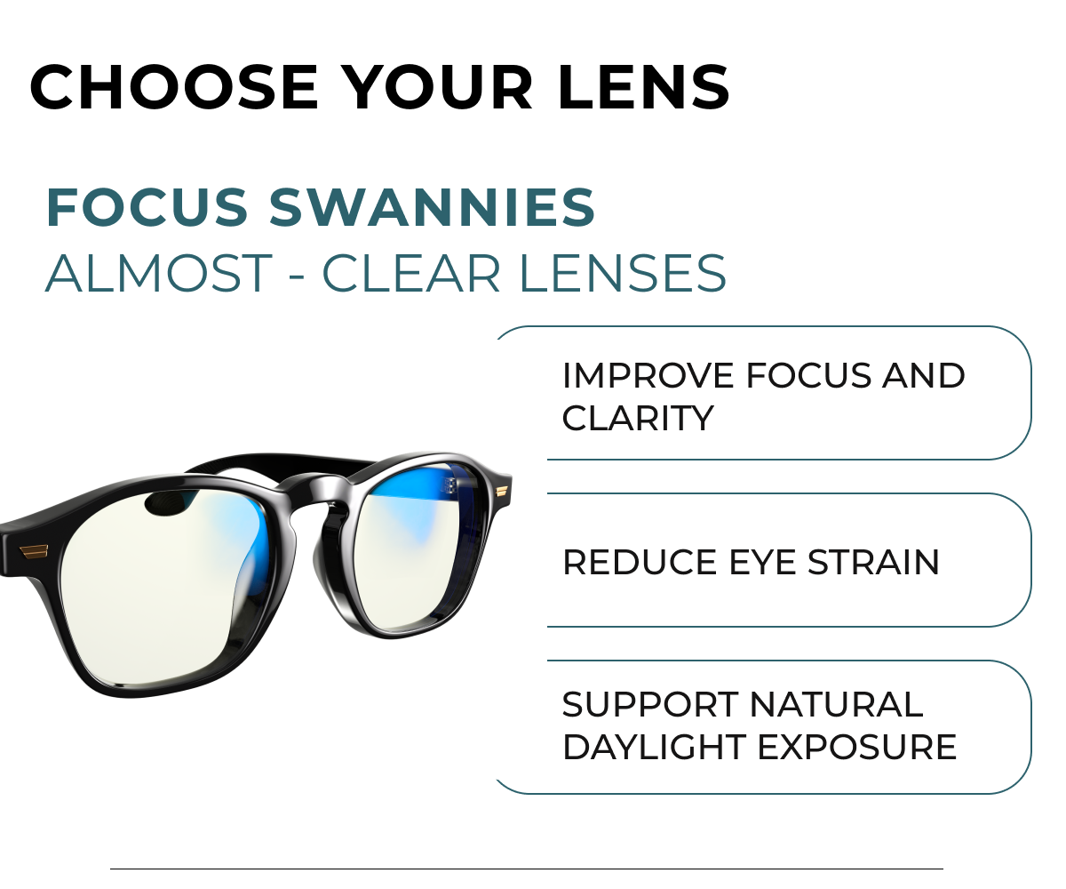 Choose your lens. Focus  Swannies ( almost clear lenses) imrpove focus & clarity