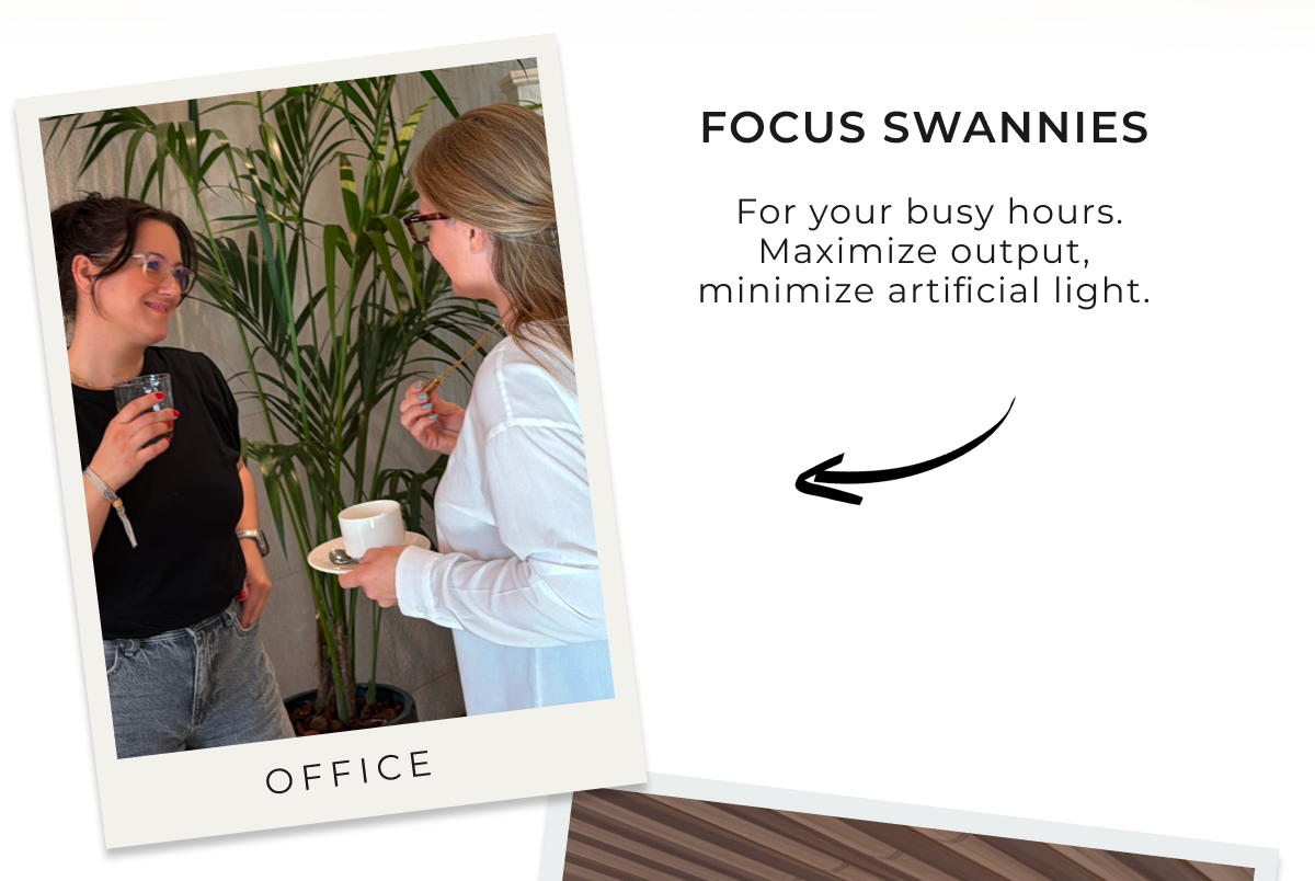 Focus Swannies. For your busy hours. Maximize output. Mnimize artificial light. 