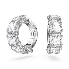 Millenia-clip-earrings-Square-cut-White-Rhodium-plated