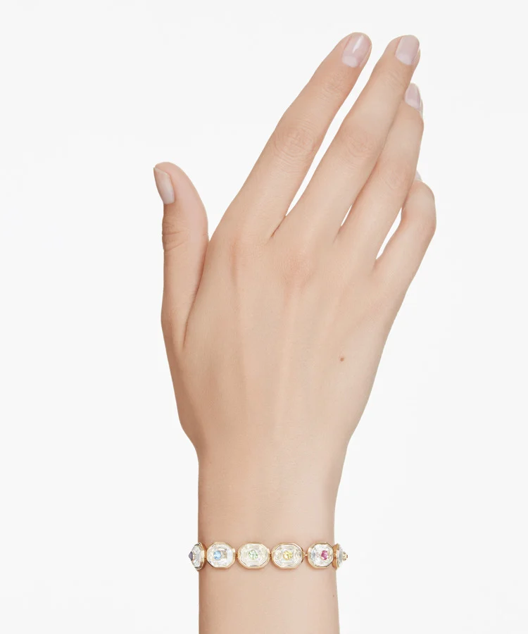 Chroma Tennis bracelet, Octagon cut, Multicolored, Gold-tone plated