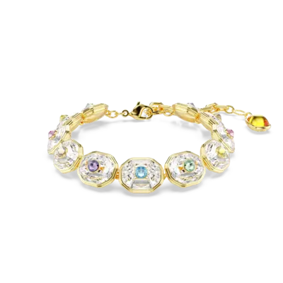 Chroma Tennis bracelet, Octagon cut, Multicolored, Gold-tone plated