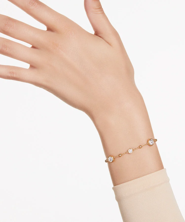 Imber bracelet, Round cut, Scattered design, White, Gold-tone plated