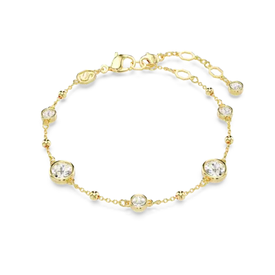 Imber bracelet, Round cut, Scattered design, White, Gold-tone plated