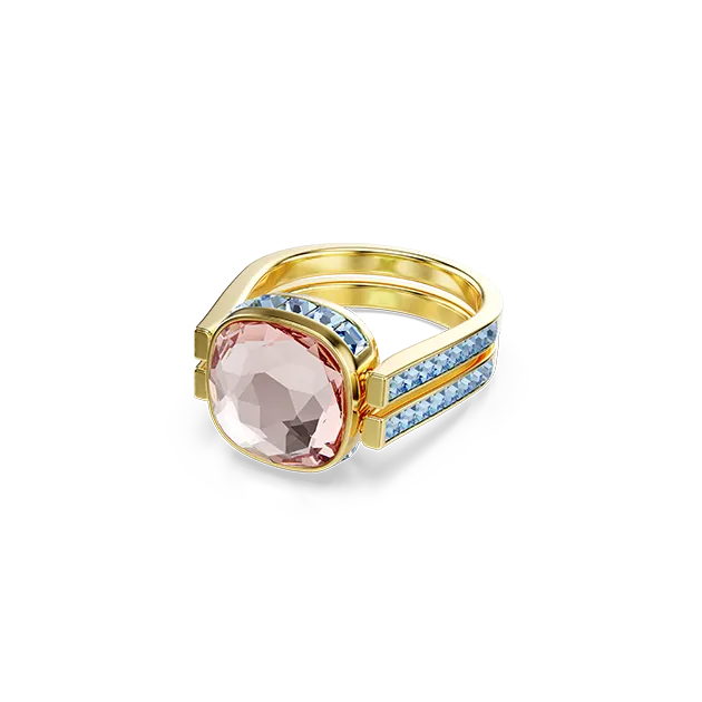 Chroma ring, Cushion cut, Multicolored, Gold-tone plated