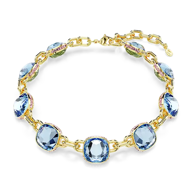 Chroma Tennis necklace, Cushion cut, Multicolored, Gold-tone plated