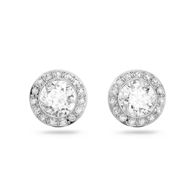 Angelic stud earrings, Round cut, White, Rhodium plated