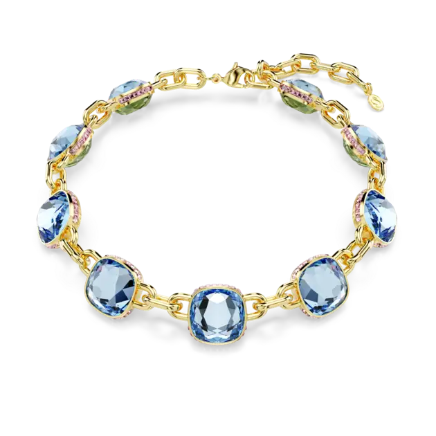 Chroma Tennis necklace, Cushion cut, Multicolored, Gold-tone plated