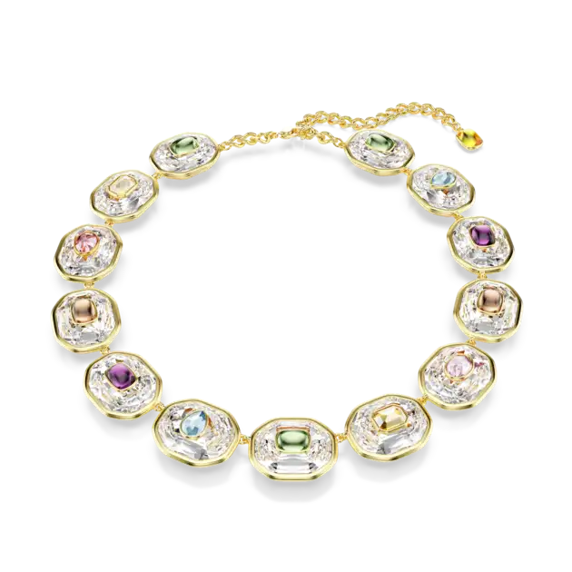 Chroma Tennis necklace, Octagon cut, Multicolored, Gold-tone plated