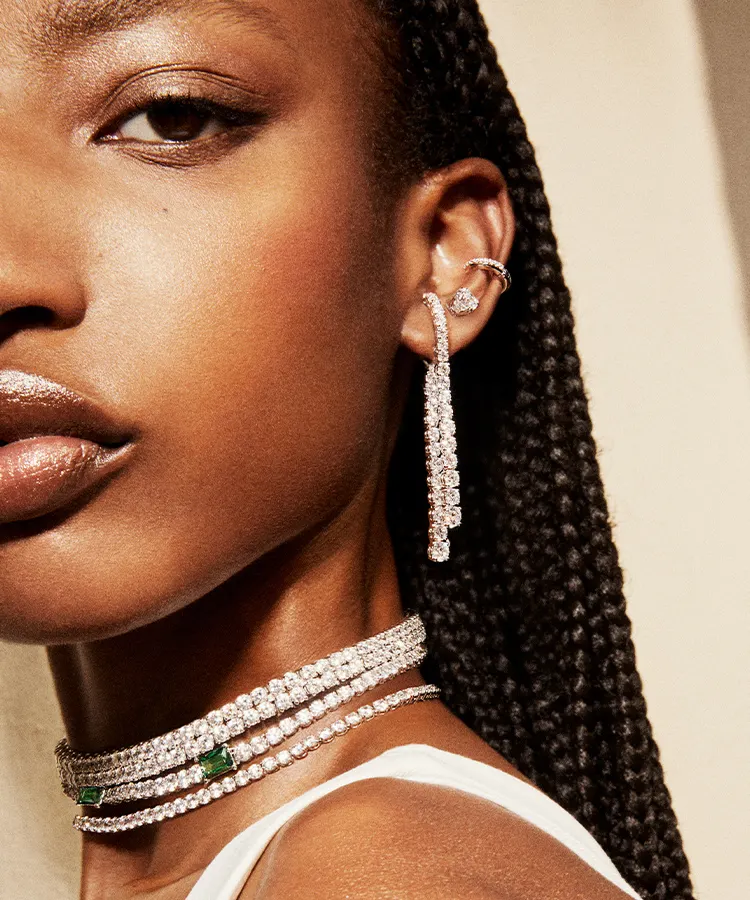 Matrix drop earrings on model