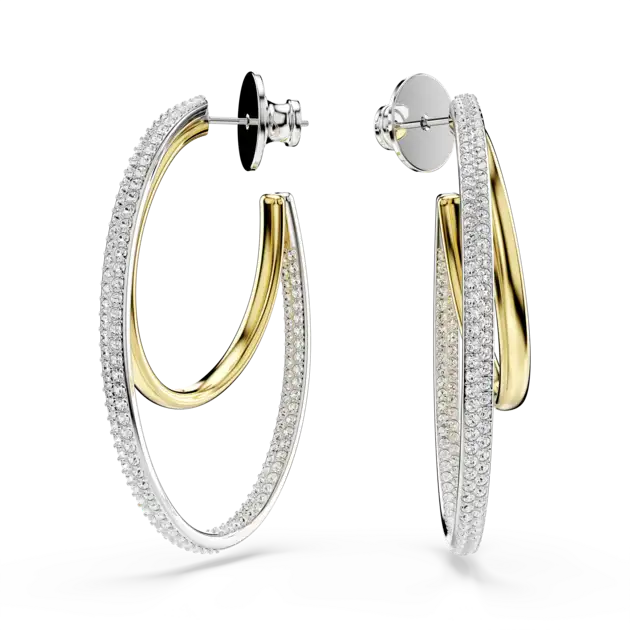 Hyperbola hoop earrings, Round cut, Medium, White, Mixed metal finish