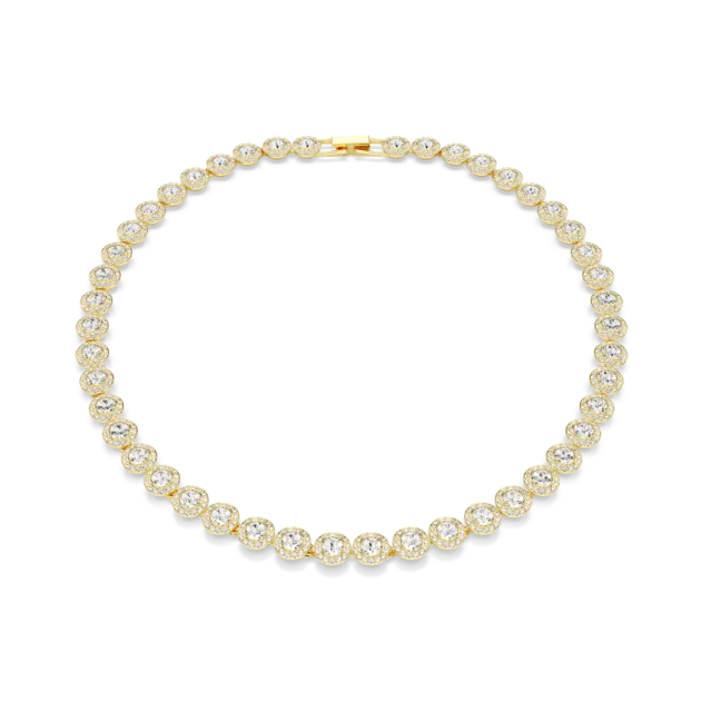 Una Angelic Tennis necklace, Round cut, White, Gold-tone plated