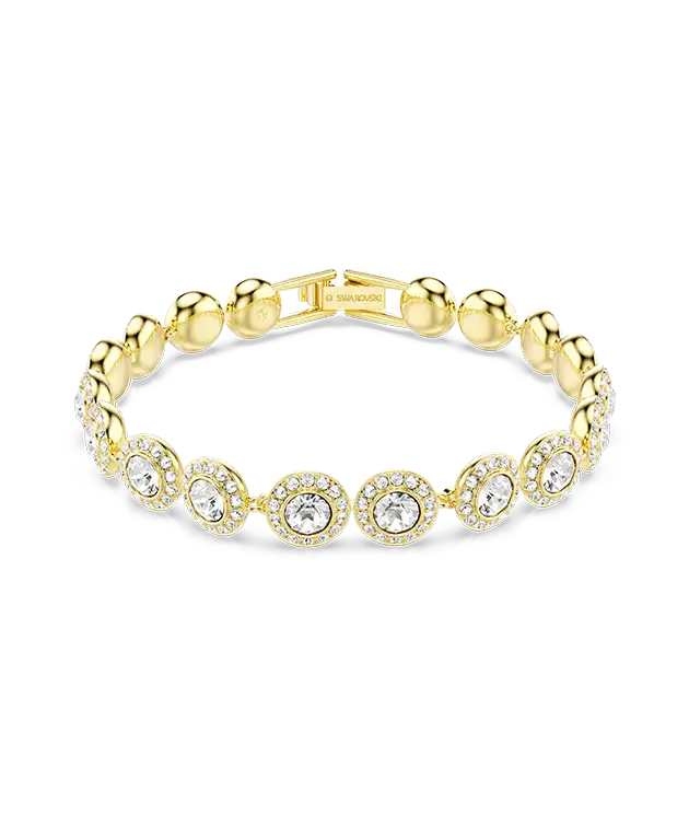 Angelic Tennis bracelet, Round cut, Pavé, Medium, White, Gold-tone plated