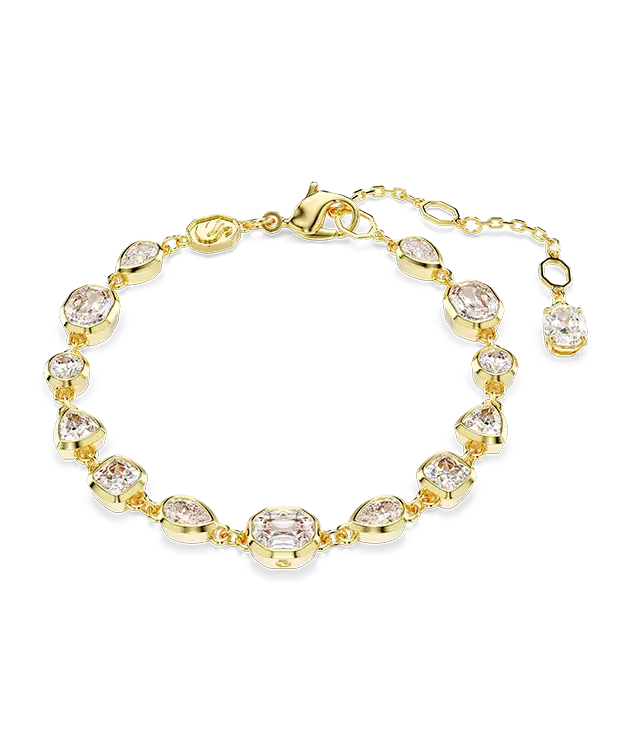 Imber Tennis bracelet, Mixed cuts, White, Gold-tone plated
