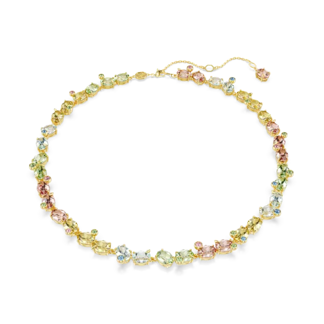 Gema Tennis necklace, Mixed cuts, Multicolored, Gold-tone plated