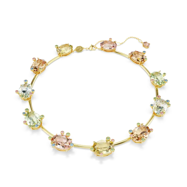 Gema necklace, Mixed cuts, Multicolored, Gold-tone plated