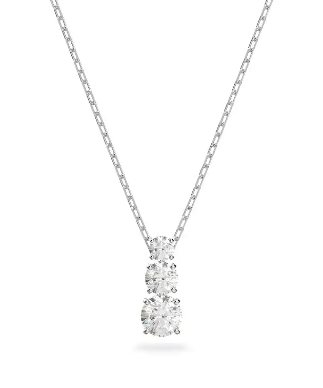 Stilla Attract pendant, Round cut, White, Rhodium plated